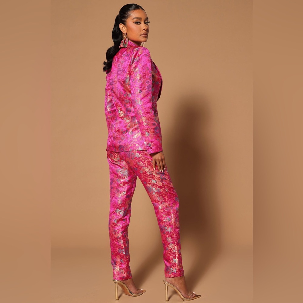 Fashion Nova Pink Metallic Brocade Pantsuit - Picture 4 of 7
